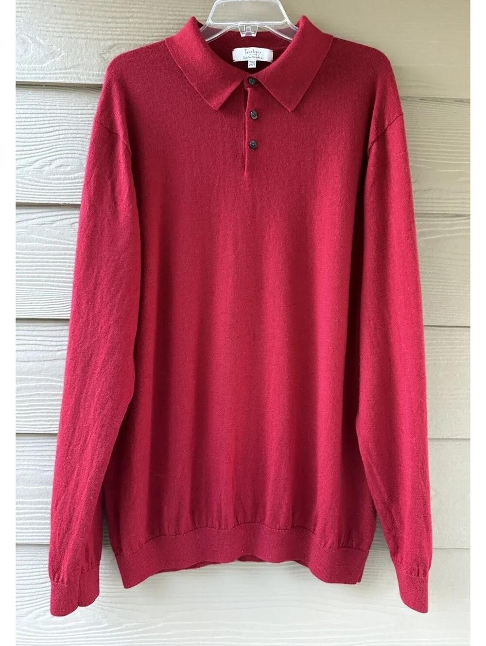 Turnbury Men's Extra Fine Merino Wool Dark Red Long Sleeve Polo Sweater Size 2XT